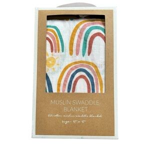 NWT Mud Pie Rainbow Print 100% Cotton Muslin Swaddle Blanket 47" x 47"